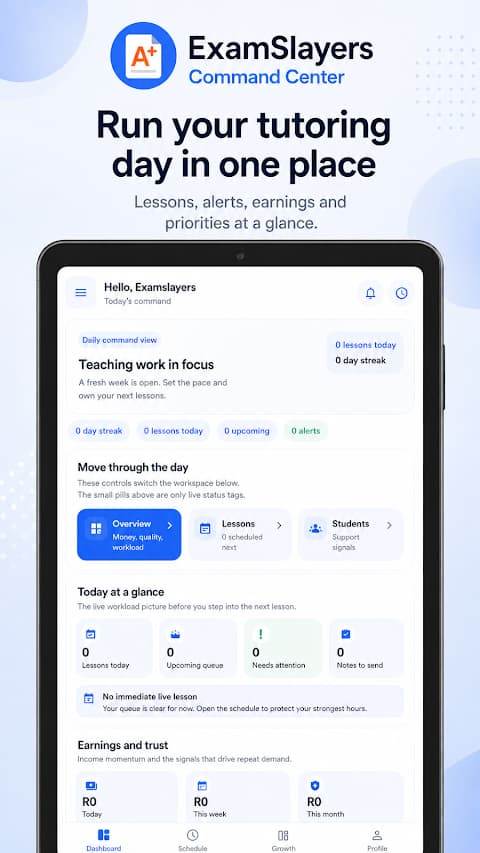 Dashboard — run your tutoring day